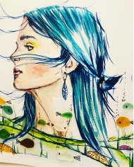 Ilustración pintada a mano con acuarela y cristal marino