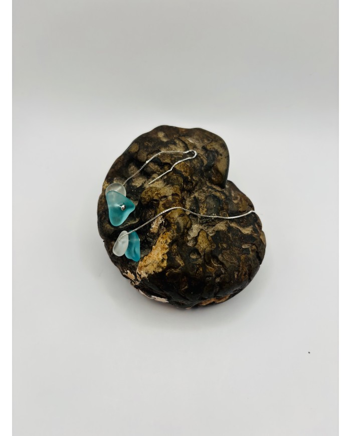 PENDIENTES ARTESANOS DE CRISTAL MARINO EDICIÓN PLATA