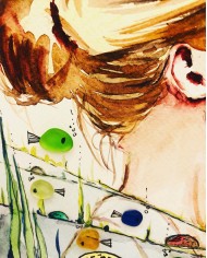 Ilustración pintada a mano con acuarela y cristal marino