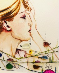 Ilustración pintada a mano con acuarela y cristal marino