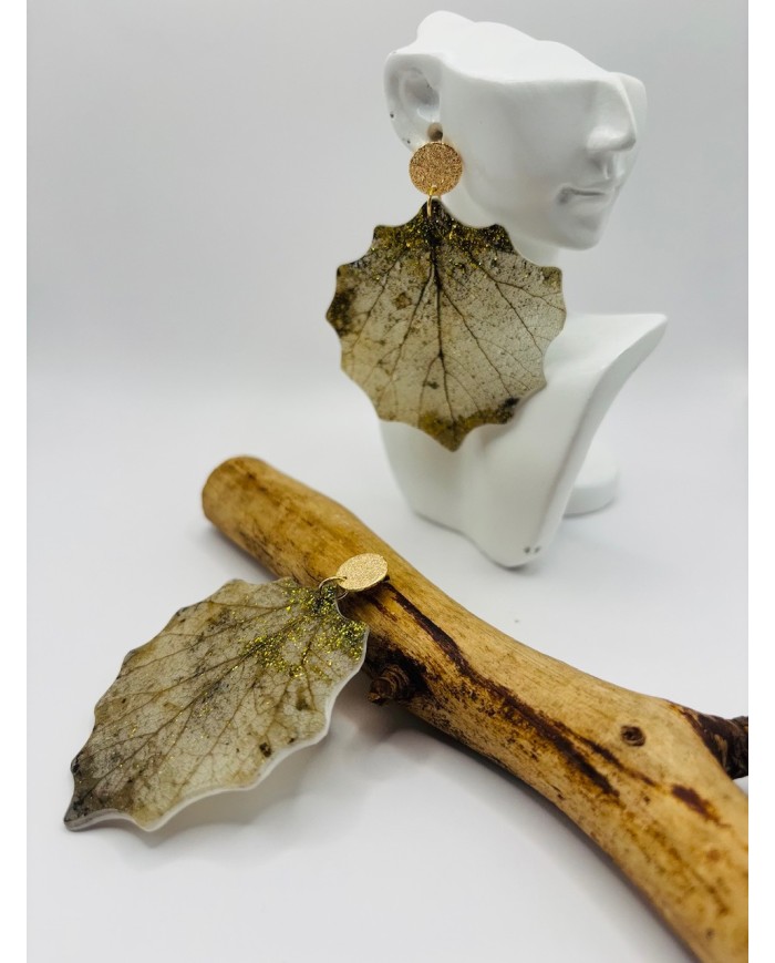 PENDIENTES ARTESANOS DE HOJA NATURAL ESQUELETIZADA