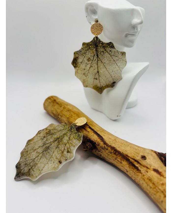 PENDIENTES ARTESANOS DE HOJA NATURAL ESQUELETIZADA
