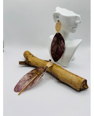 PENDIENTES ARTESANOS DE HOJA NATURAL ESQUELETIZADA