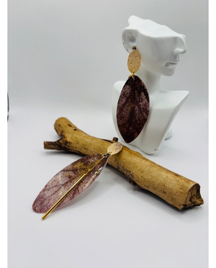 PENDIENTES ARTESANOS DE HOJA NATURAL ESQUELETIZADA