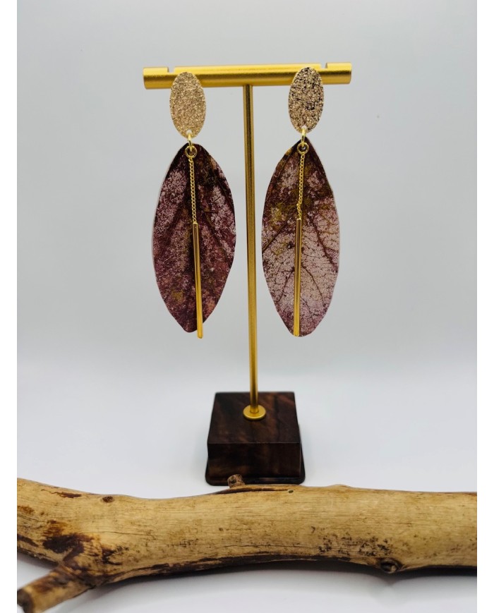 PENDIENTES ARTESANOS DE HOJA NATURAL ESQUELETIZADA