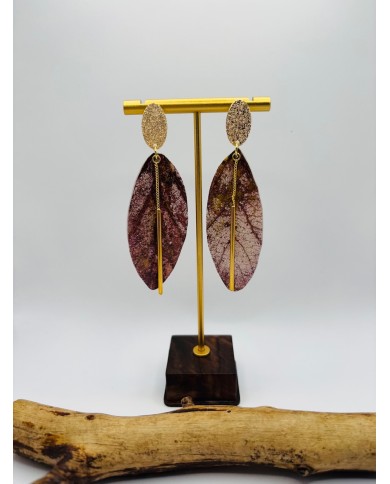 PENDIENTES ARTESANOS DE HOJA NATURAL ESQUELETIZADA