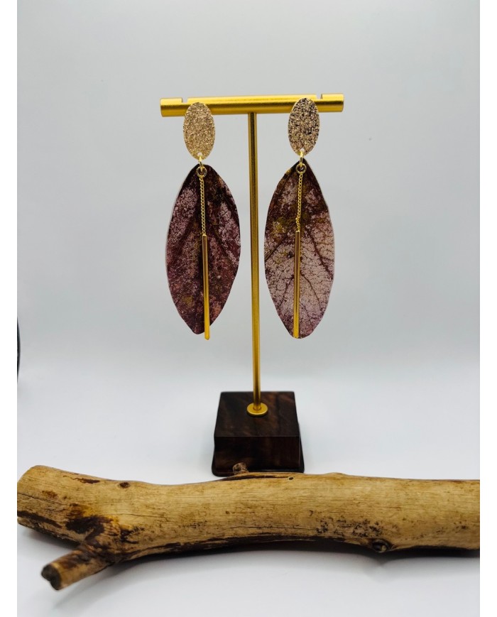 PENDIENTES ARTESANOS DE HOJA NATURAL ESQUELETIZADA