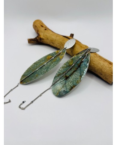 PENDIENTES ARTESANOS DE HOJA NATURAL ESQUELETIZADA