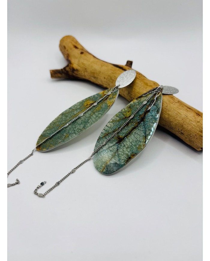 PENDIENTES ARTESANOS DE HOJA NATURAL ESQUELETIZADA