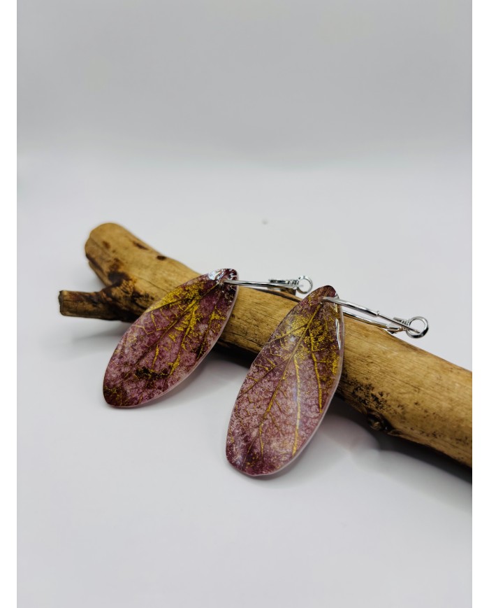PENDIENTES ARTESANOS DE HOJA NATURAL ESQUELETIZADA