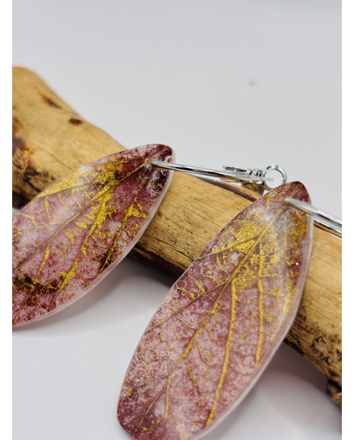 PENDIENTES ARTESANOS DE HOJA NATURAL ESQUELETIZADA