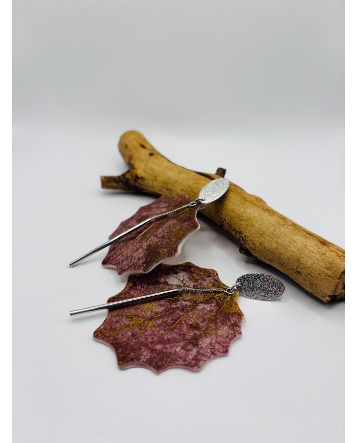 PENDIENTES ARTESANOS DE HOJA DE ÁLAMO BLANCO