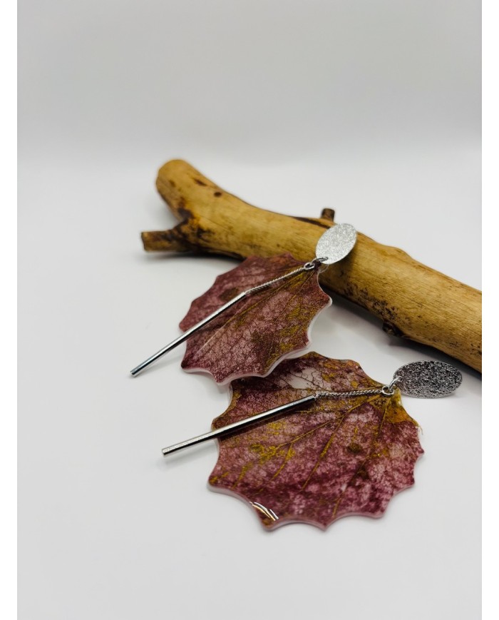 PENDIENTES ARTESANOS DE HOJA DE ÁLAMO BLANCO