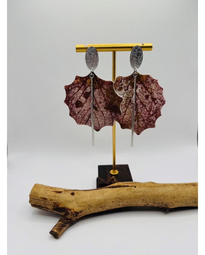 PENDIENTES ARTESANOS DE HOJA DE ÁLAMO BLANCO