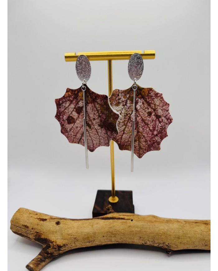 PENDIENTES ARTESANOS DE HOJA DE ÁLAMO BLANCO