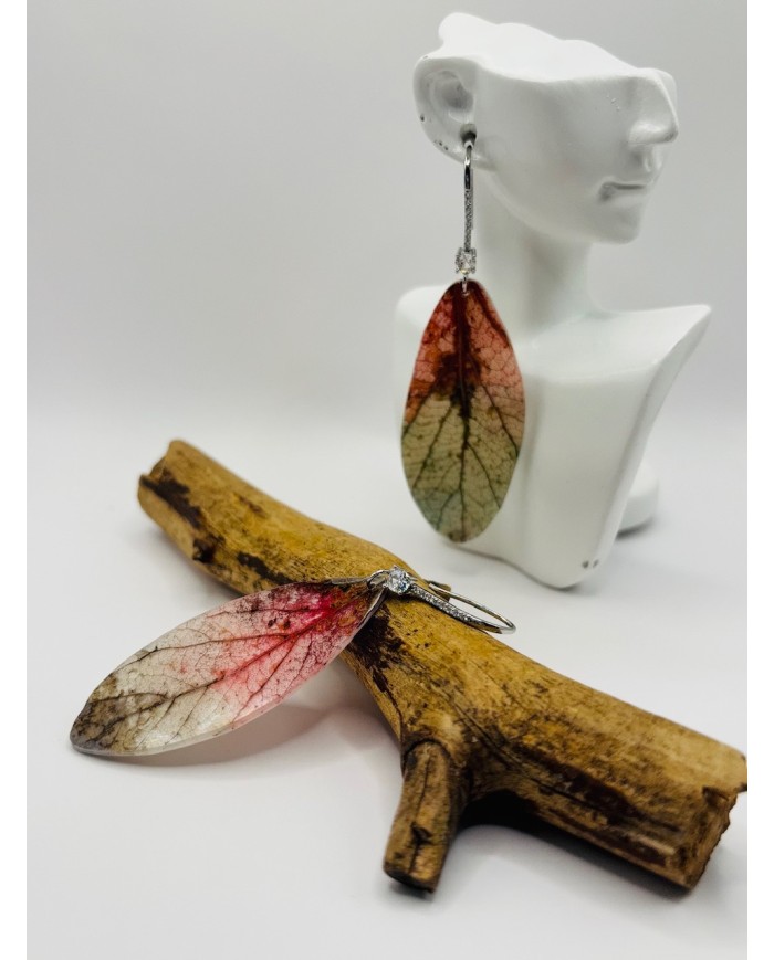 PENDIENTES ARTESANOS DE HOJA NATURAL ESQUELETIZADA