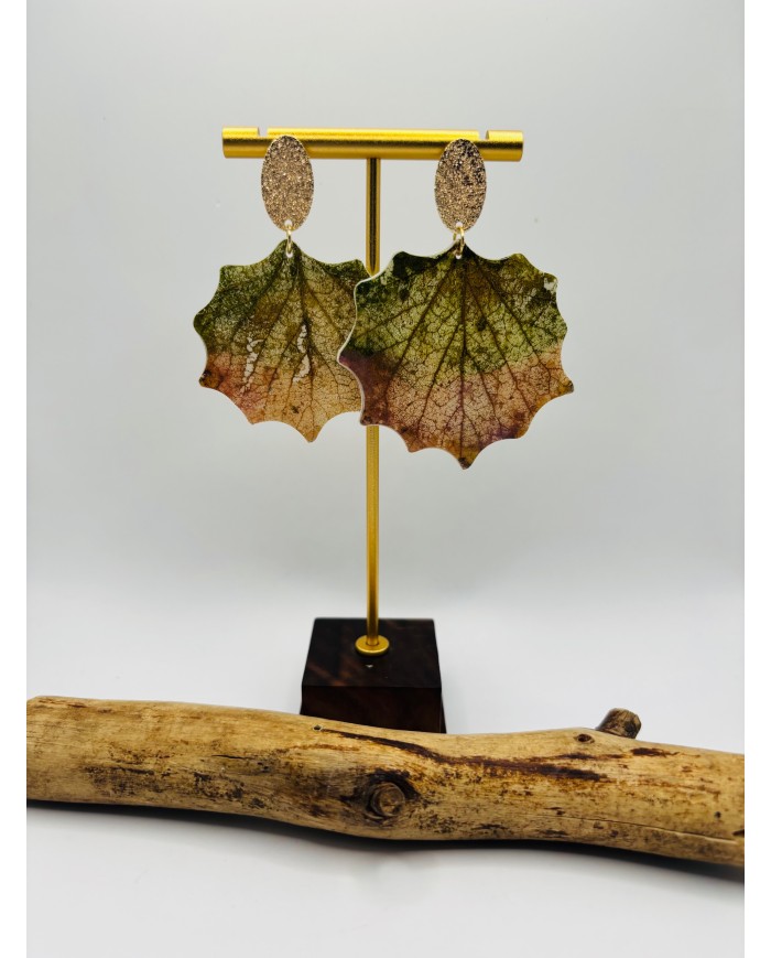 PENDIENTES ARTESANOS DE HOJA DE ÁLAMO BLANCO