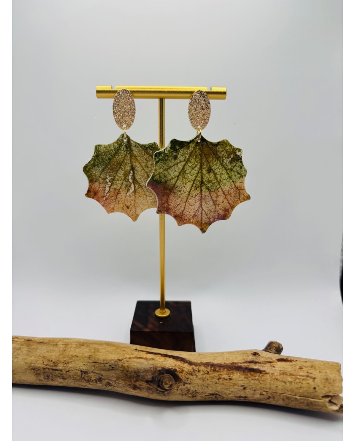 PENDIENTES ARTESANOS DE HOJA DE ÁLAMO BLANCO