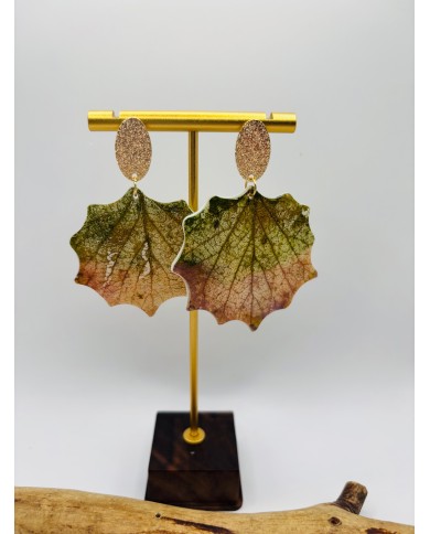 PENDIENTES ARTESANOS DE HOJA DE ÁLAMO BLANCO