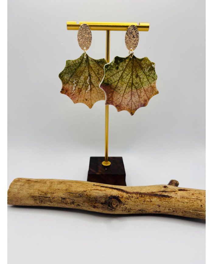 PENDIENTES ARTESANOS DE HOJA DE ÁLAMO BLANCO