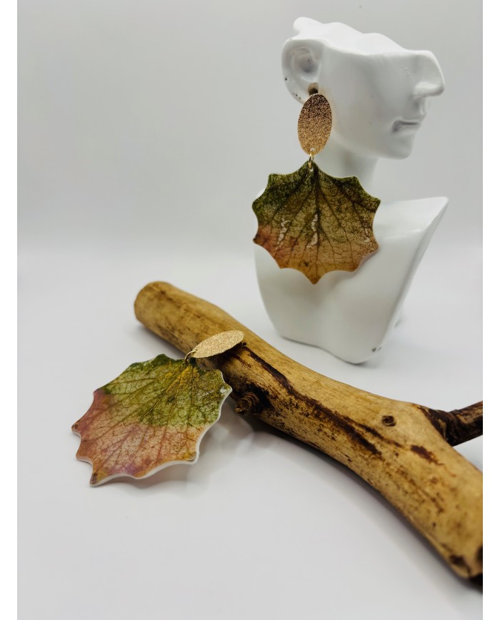 PENDIENTES ARTESANOS DE HOJA DE ÁLAMO BLANCO
