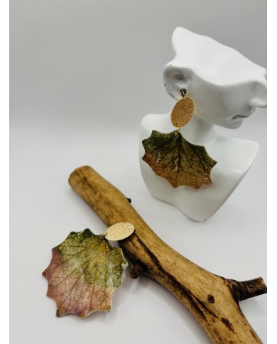 PENDIENTES ARTESANOS DE HOJA DE ÁLAMO BLANCO