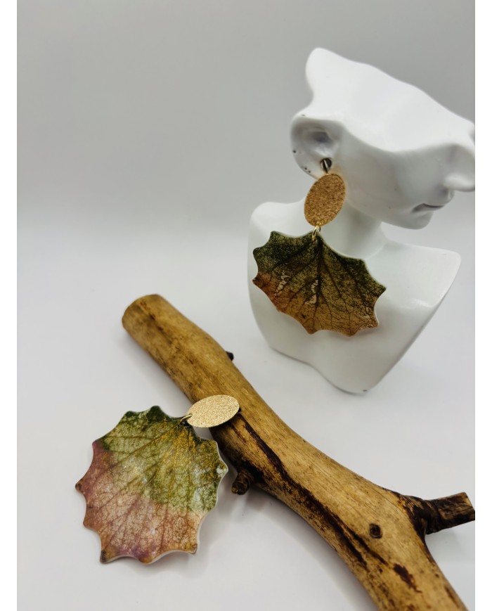 PENDIENTES ARTESANOS DE HOJA DE ÁLAMO BLANCO