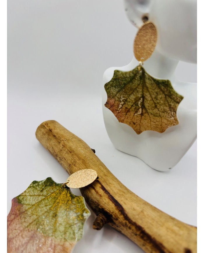 PENDIENTES ARTESANOS DE HOJA DE ÁLAMO BLANCO