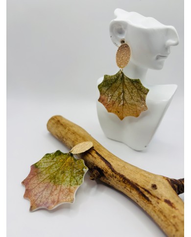 PENDIENTES ARTESANOS DE HOJA DE ÁLAMO BLANCO