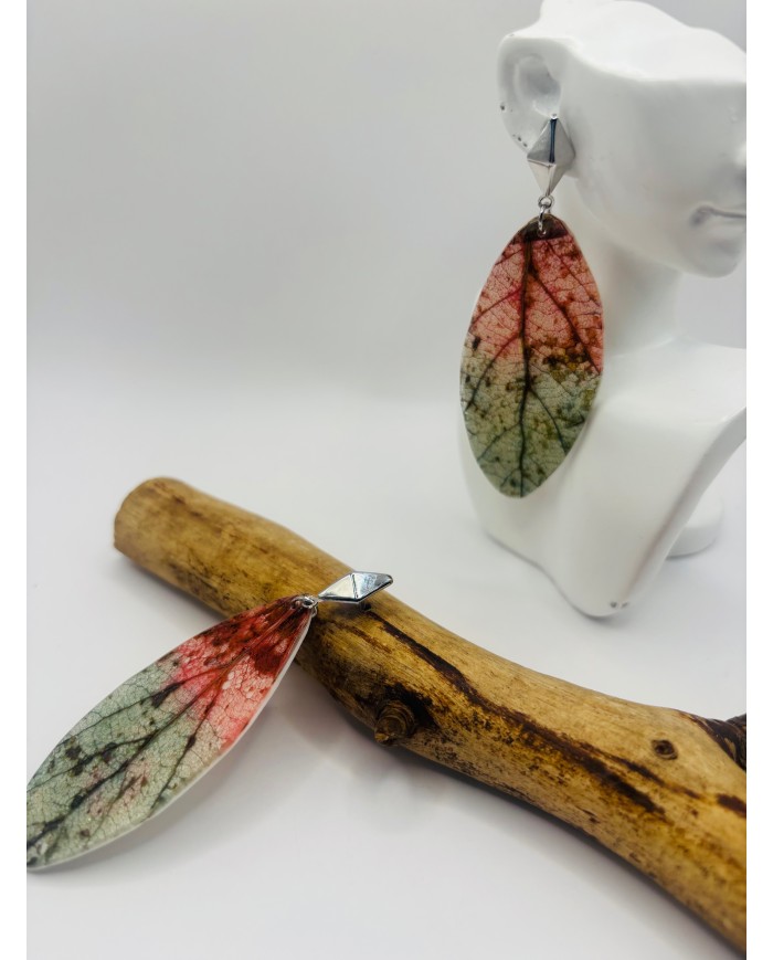 PENDIENTES ARTESANOS DE HOJA NATURAL ESQUELETIZADA