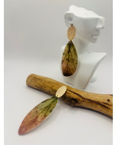 PENDIENTES ARTESANOS DE HOJA NATURAL ESQUELETIZADA