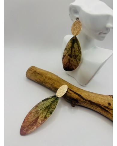 PENDIENTES ARTESANOS DE HOJA NATURAL ESQUELETIZADA