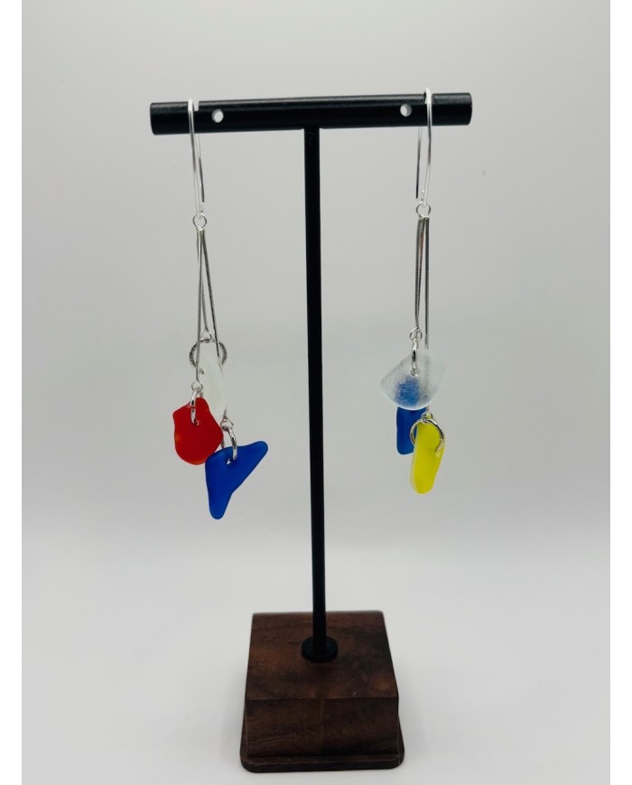 PENDIENTES ARTESANOS DE CRISTAL MARINO EDICIÓN PLATA