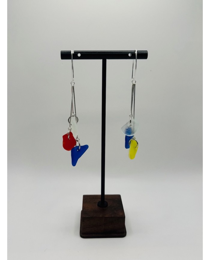 PENDIENTES ARTESANOS DE CRISTAL MARINO EDICIÓN PLATA