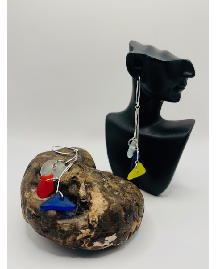 PENDIENTES ARTESANOS DE CRISTAL MARINO EDICIÓN PLATA