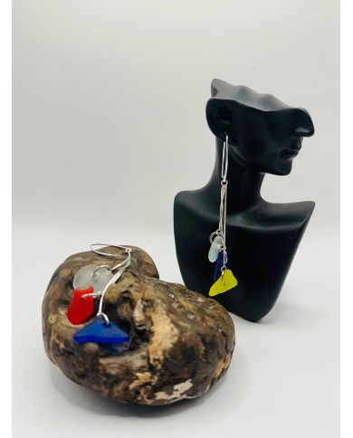 PENDIENTES ARTESANOS DE CRISTAL MARINO EDICIÓN PLATA