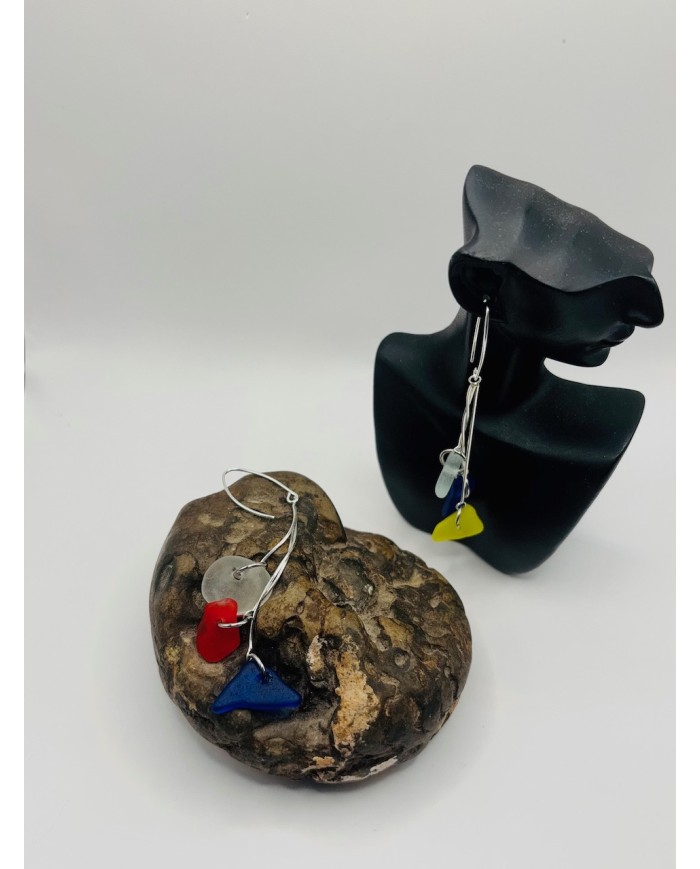 PENDIENTES ARTESANOS DE CRISTAL MARINO EDICIÓN PLATA