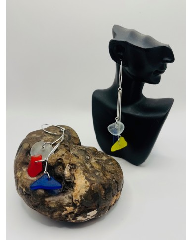 PENDIENTES ARTESANOS DE CRISTAL MARINO EDICIÓN PLATA