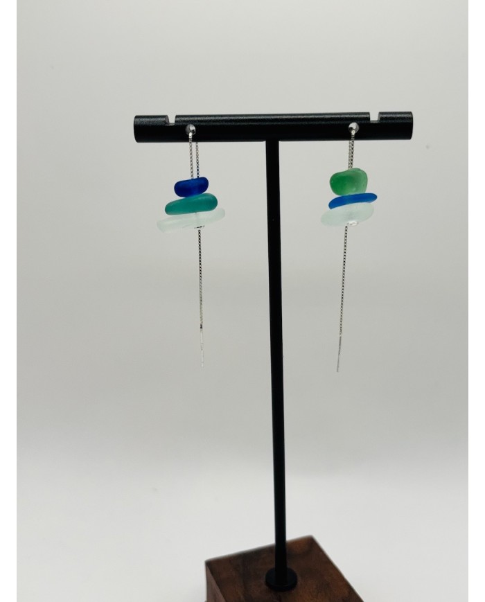 PENDIENTES ARTESANOS DE CRISTAL MARINO EDICIÓN PLATA