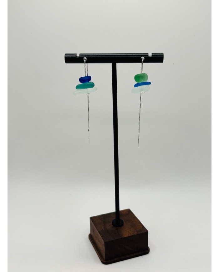 PENDIENTES ARTESANOS DE CRISTAL MARINO EDICIÓN PLATA