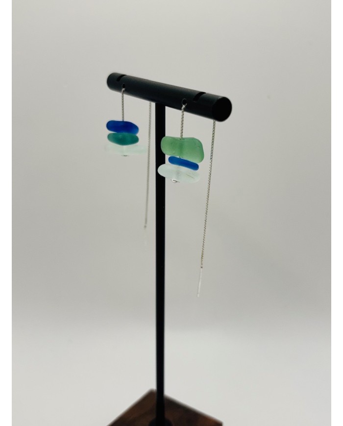 PENDIENTES ARTESANOS DE CRISTAL MARINO EDICIÓN PLATA