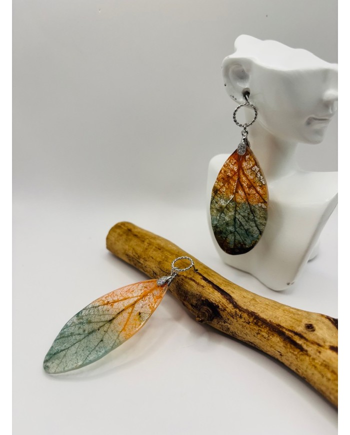 PENDIENTES ARTESANOS DE HOJA  NATURAL ESQUELETIZADA