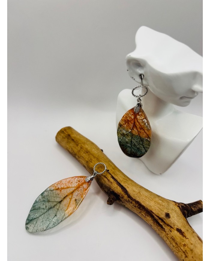 PENDIENTES ARTESANOS DE HOJA  NATURAL ESQUELETIZADA