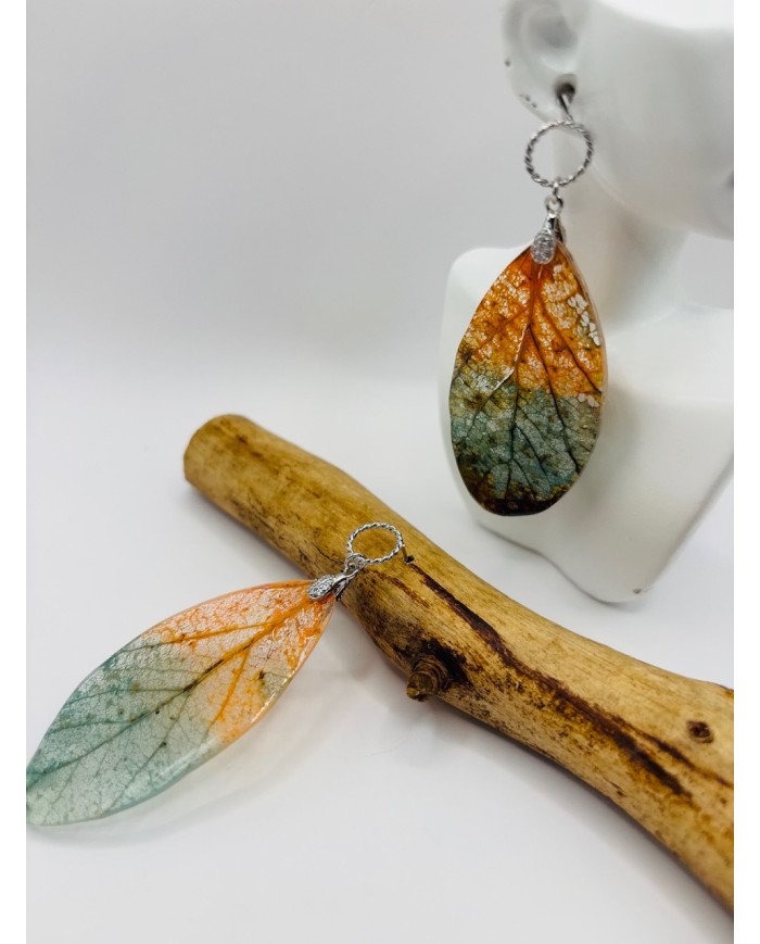 PENDIENTES ARTESANOS DE HOJA  NATURAL ESQUELETIZADA