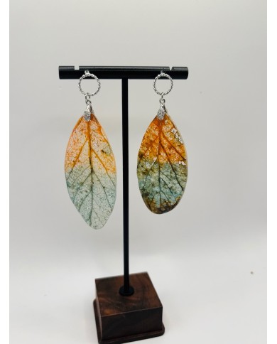 PENDIENTES ARTESANOS DE HOJA  NATURAL ESQUELETIZADA