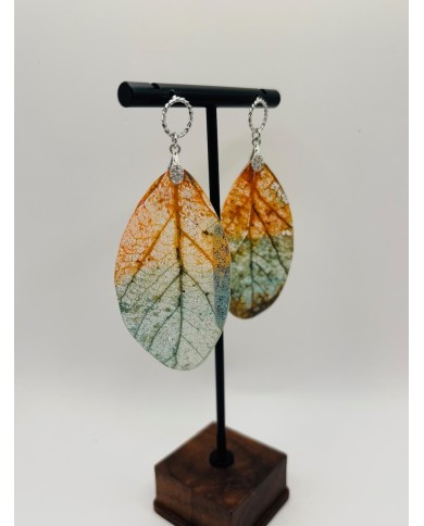 PENDIENTES ARTESANOS DE HOJA  NATURAL ESQUELETIZADA