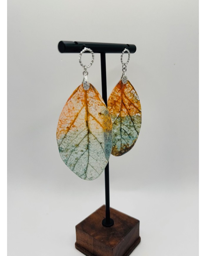 PENDIENTES ARTESANOS DE HOJA  NATURAL ESQUELETIZADA