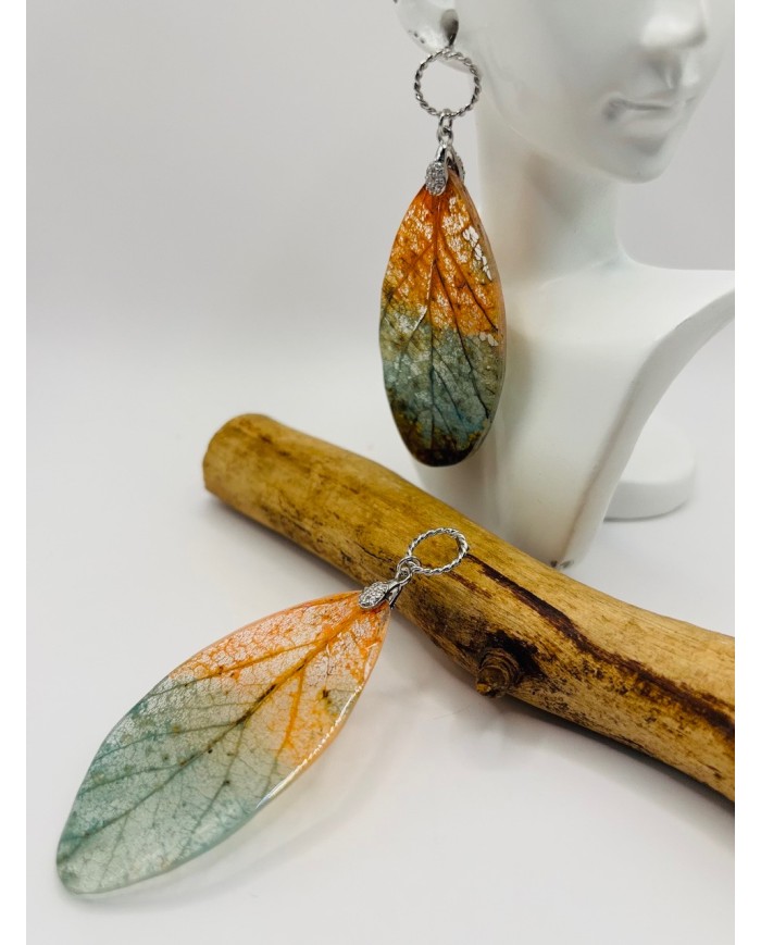 PENDIENTES ARTESANOS DE HOJA  NATURAL ESQUELETIZADA