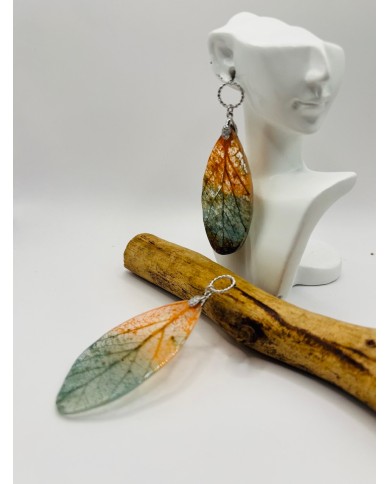 PENDIENTES ARTESANOS DE HOJA  NATURAL ESQUELETIZADA