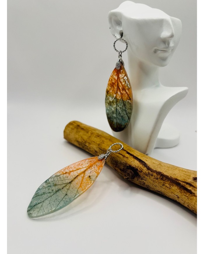 PENDIENTES ARTESANOS DE HOJA  NATURAL ESQUELETIZADA